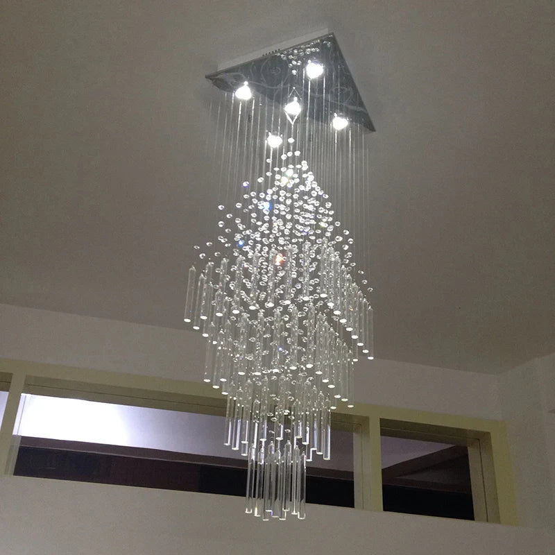 Afralia™ Columnar Crystal Chandelier with Square Base for Living Room, Stair Loft - Modern Hanging Lamp