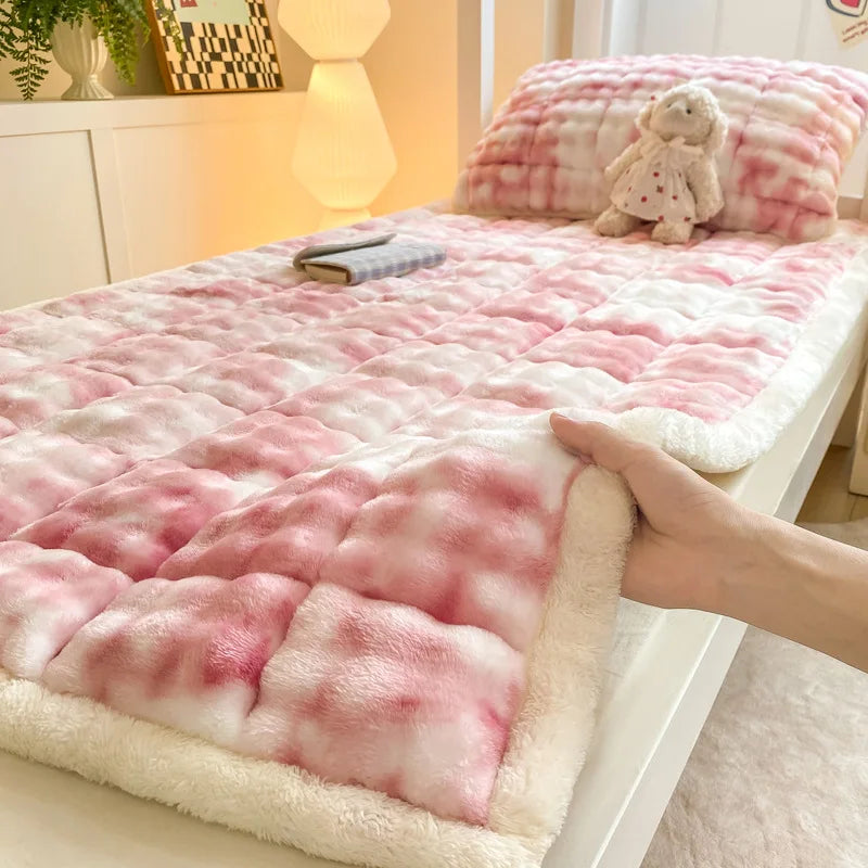 Afralia™ Faux Rabbit Plush Mattress Thick Warm Solid Milk Velvet Winter Home Cushion