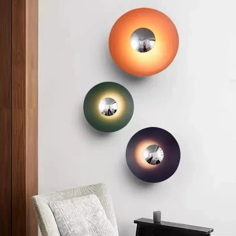 Afralia™ Colorful Round Metal LED Wall Lamp Sconce for Parlor Bedroom Aisle Stairs