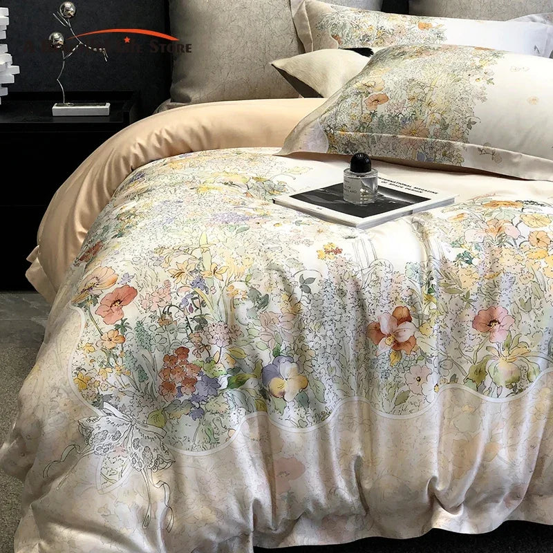 Afralia™ Flowers Plant Print Bedding Set: Luxe Lyocell Cotton Soft Silky Cool Duvet Cover Set
