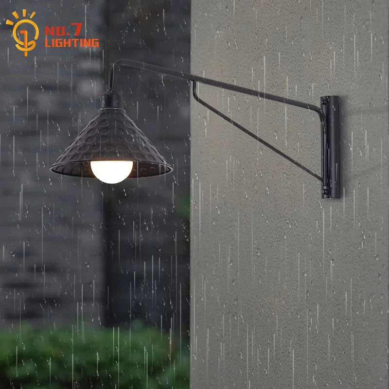 Afralia™ Black LED Swing Arm Wall Lamp for Outdoor Decor in Bedroom, Balcony & Aisle