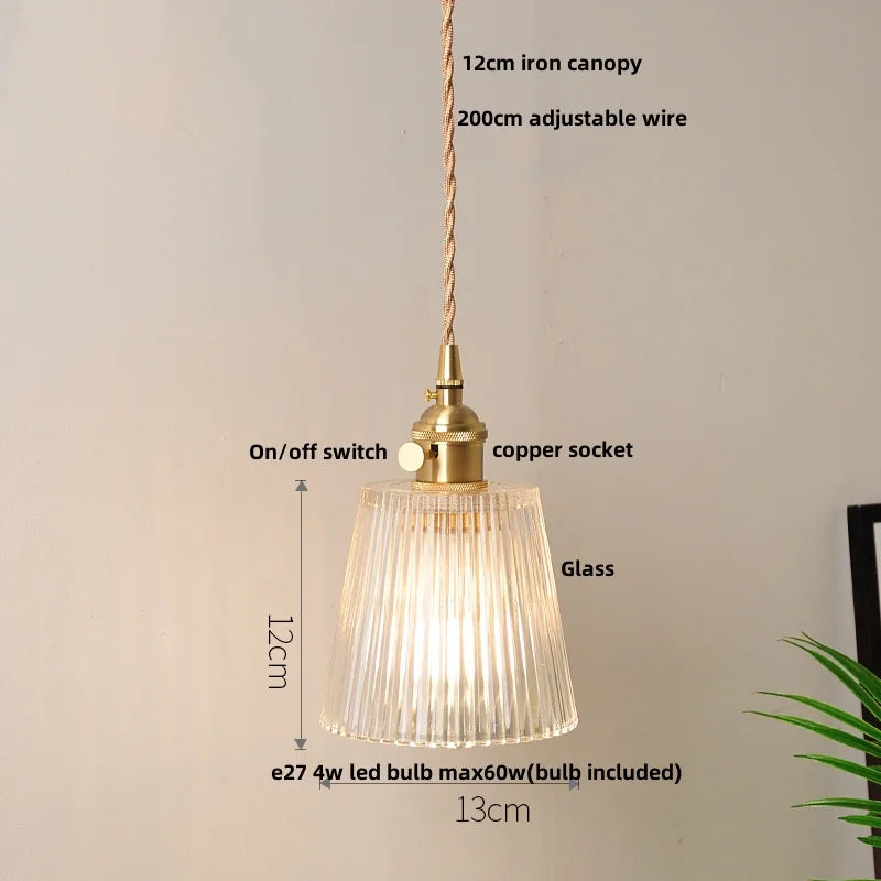 Afralia™ Clear Leaf Glass LED Pendant Copper Switch Kitchen Dining Room Light
