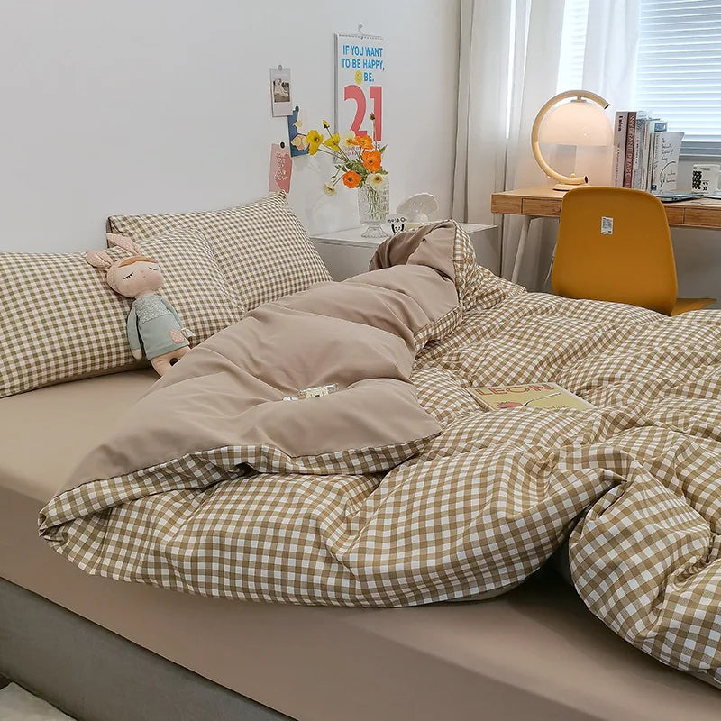 Afralia™ Striped Grid Printed Bedding Sets: Japanese Comfort for Summer