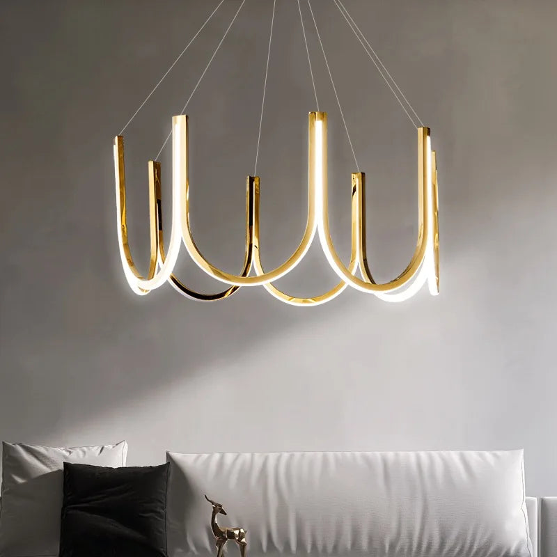 Afralia™ Modern Designer U Shape LED Chandelier for Living Room, Kitchen Island & Dining Area