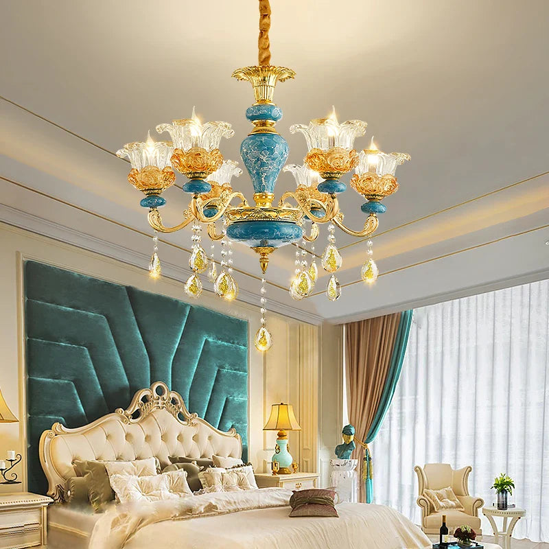 Afralia™ Luxury Ceramic Crystal Chandelier for Living Room, Bedroom, and Restaurant