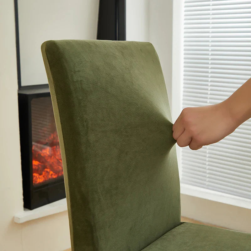 Afralia™ Velvet Chair Cover Slipcovers in Stretch Plain Seat Solid Color Thick Fabric