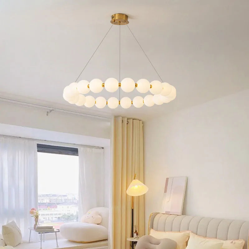 Afralia™ Brass LED Pendant Light Dimmable Acrylic Ball Luminaire for Bedroom & Living Room