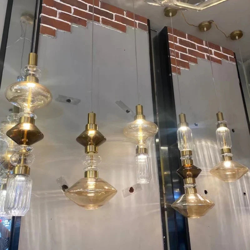 Afralia™ LED Glass Chandelier: Clear Amber Glass, Adjustable Wire 200cm, Modern Lighting Fixtures