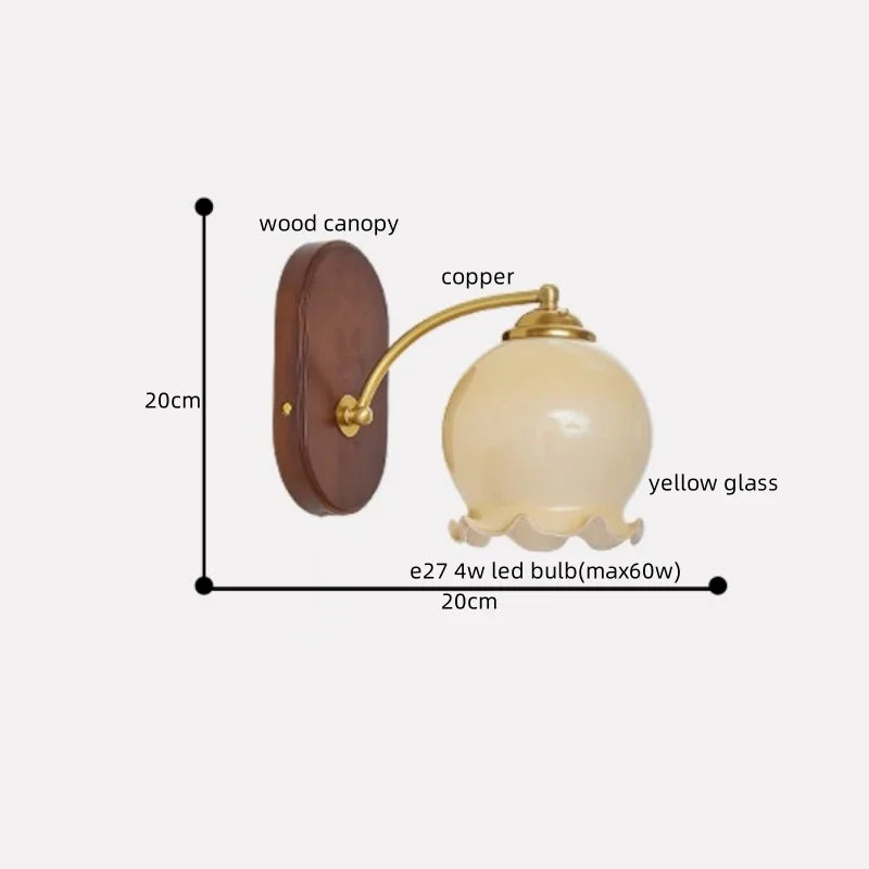 Afralia™ LED Japanese Style Wall Lights Copper Wood Bedside Lamp for Home Bedroom