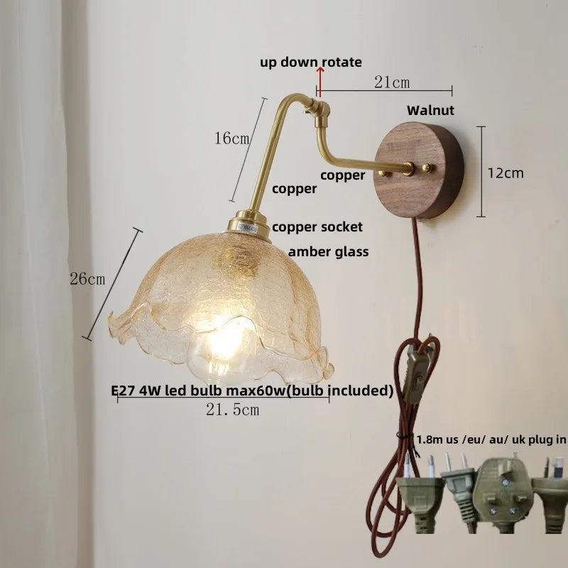 Afralia™ LED Wall Lights Pull Chain Switch Bedside Lamp Amber Glass Modern Stair Light Fixtures