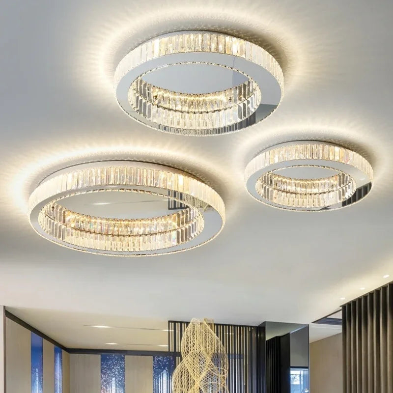 Afralia™ Modern K9 Crystals Dimmable LED Ceiling Light - Art Decor Luminarias