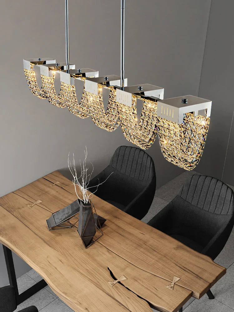 Afralia™ Crystal Pendant Light for Ceiling and Dining Room Decor - Luxe Stainless Steel Chandelier