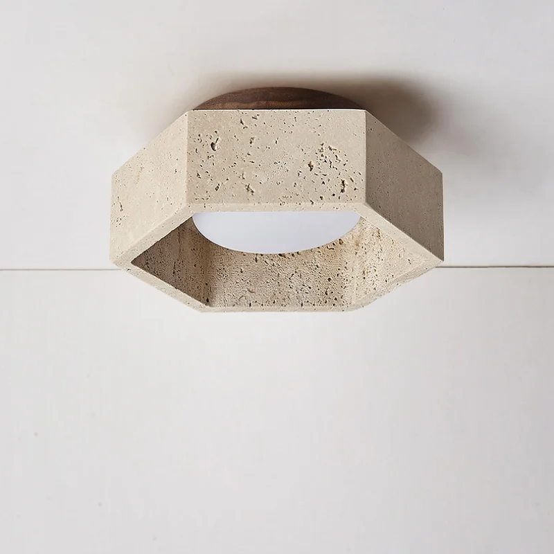 Afralia™ White Glass LED Ceiling Light Fixture Modern Yellow Stone Wood Base Nordic Design