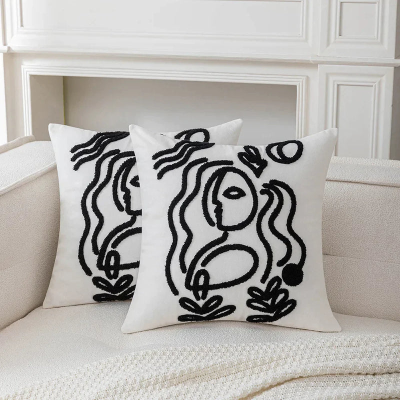 Afralia™ Abstract Art Line Cushion Cover Plush Embroidered Pillowcase