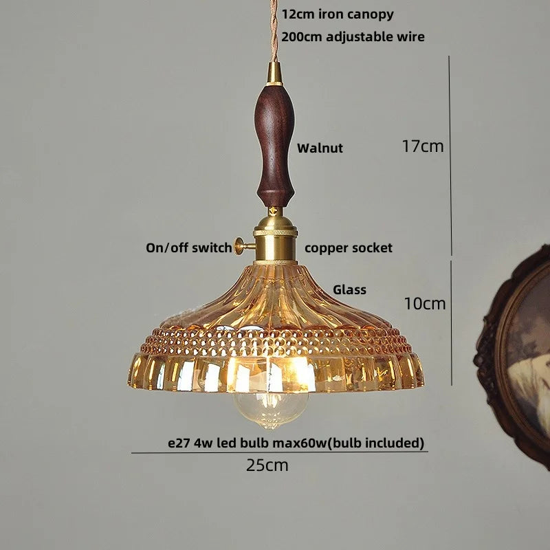 Afralia™ Amber Flower Glass LED Pendant Light - Modern Nordic Copper Switch Hang Lamp
