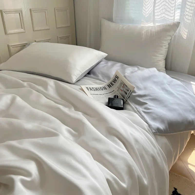 Afralia™ Ice Silky Solid Bedding Set - Cooling Satin Smooth Quilt Cover Set