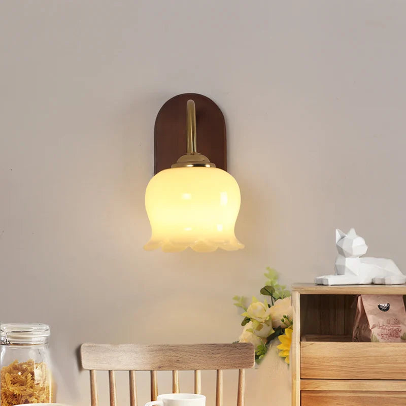 Afralia™ Modern Walnut Wood LED Wall Light Fixture with Pull Chain Switch