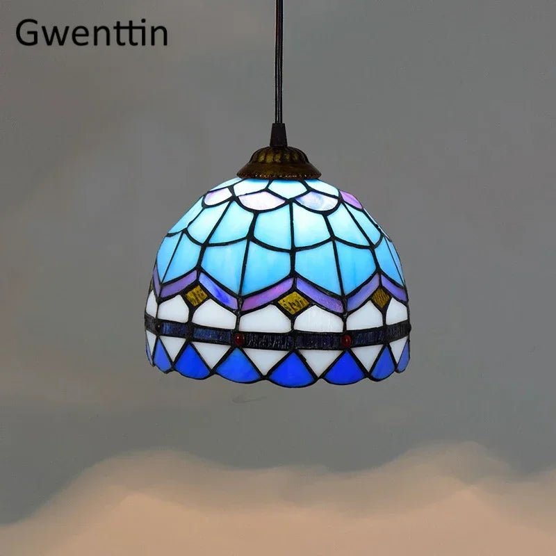 Afralia™ Tiffany Style Stained Glass Pendant Chandelier for Home Lighting