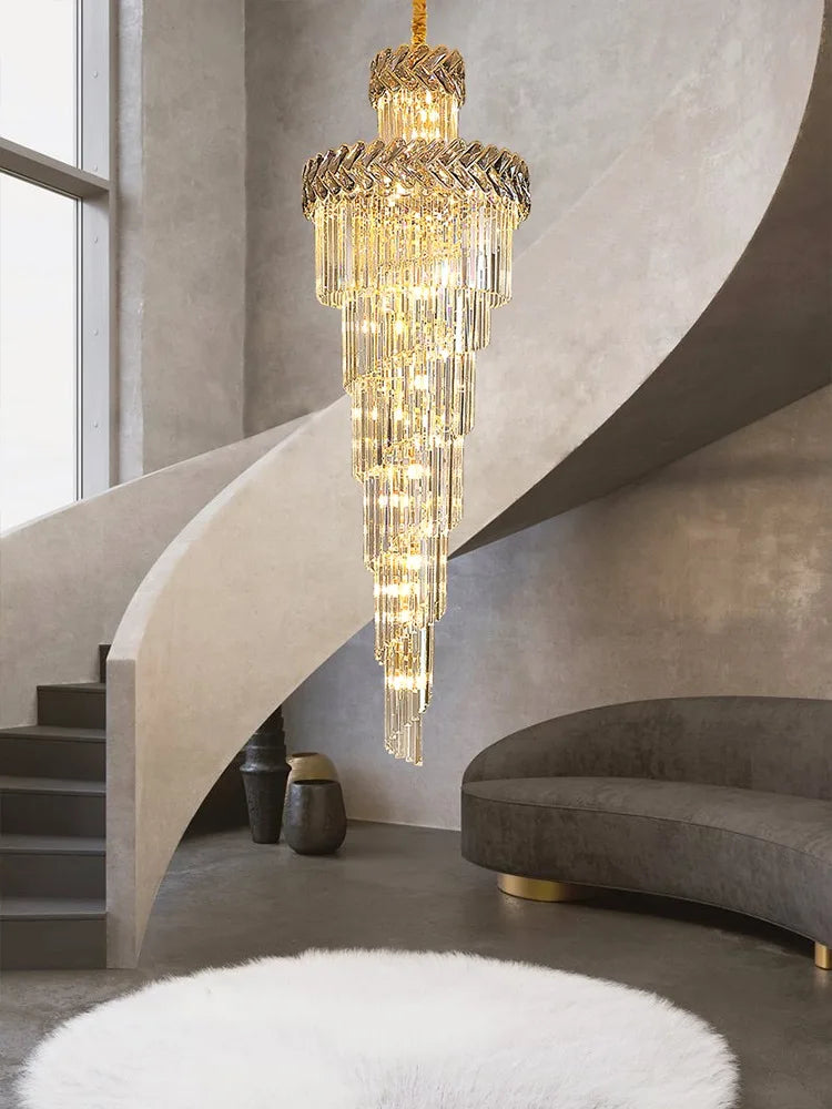 Afralia™ Crystal Chandelier Spiral Staircase Luxury Lighting