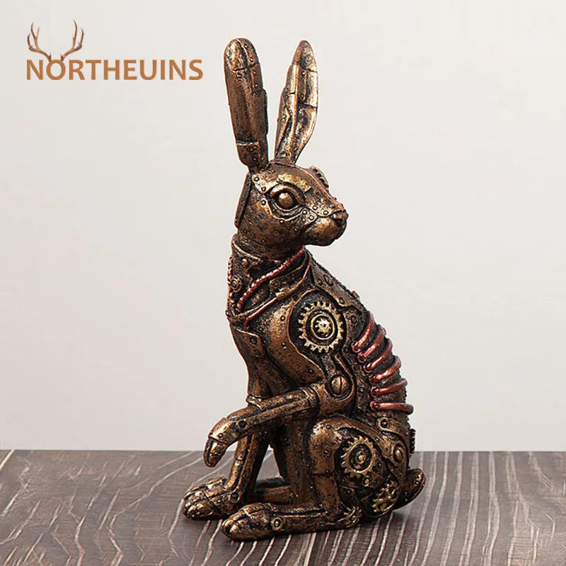 Afralia™ Resin Rabbit Steampunk Metal Animal Figurine Mechanical Home Office Decor