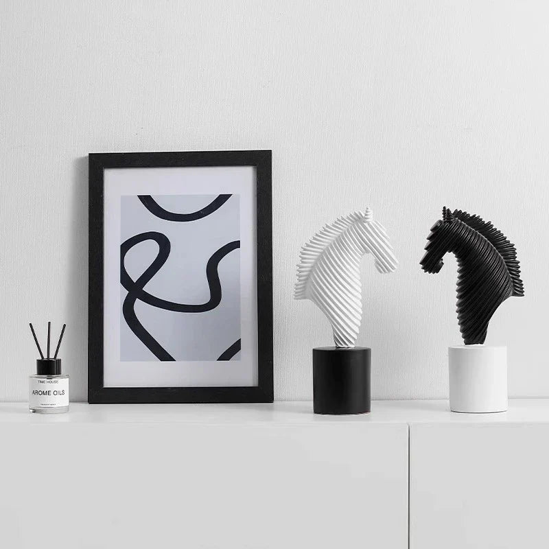 Afralia™ Striped Horse Sculpture: Resin Abstract Stallion Figurine for Home Decor