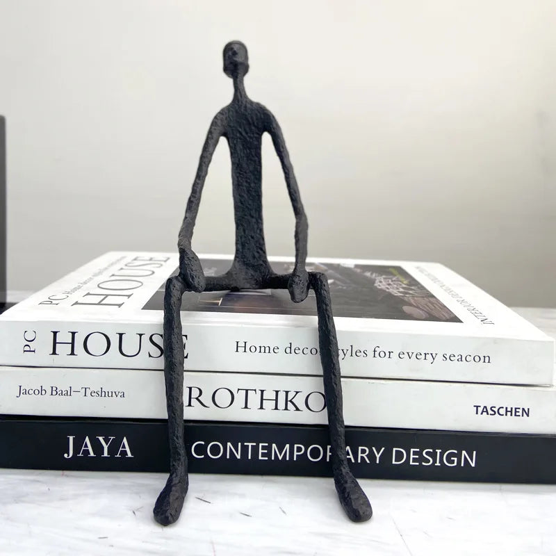 Afralia™ Seated Figure Metal Portrait Sculpture, Handcrafted Iron Statue for Home Decor