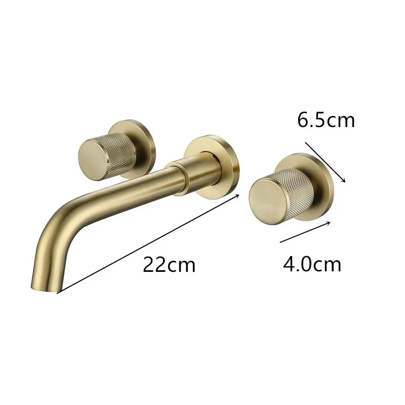 Afralia™ Brushed Gold Basin Faucet: Single Handle Wall Mount Brass Mixer Tap, Cold/Hot Water