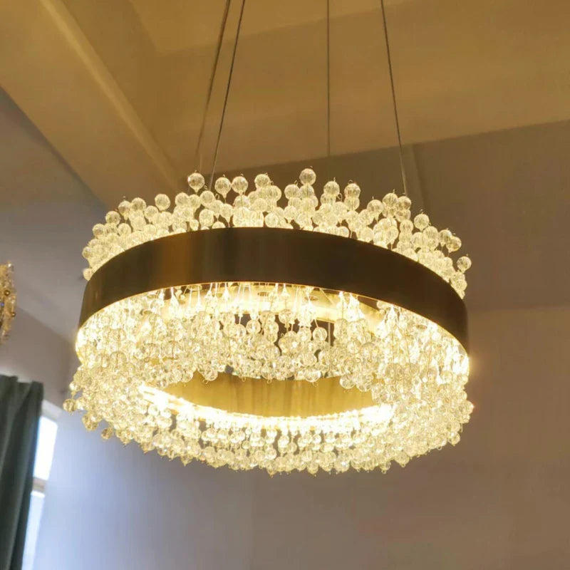 Afralia™ Gold Metal LED Chandelier: Modern Crystal Lighting for Living Room, Dining Room, Bedroom.