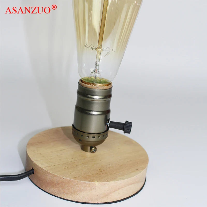 Afralia™ Vintage American Country Retro Style Wooden Table Lamp with E27 Base