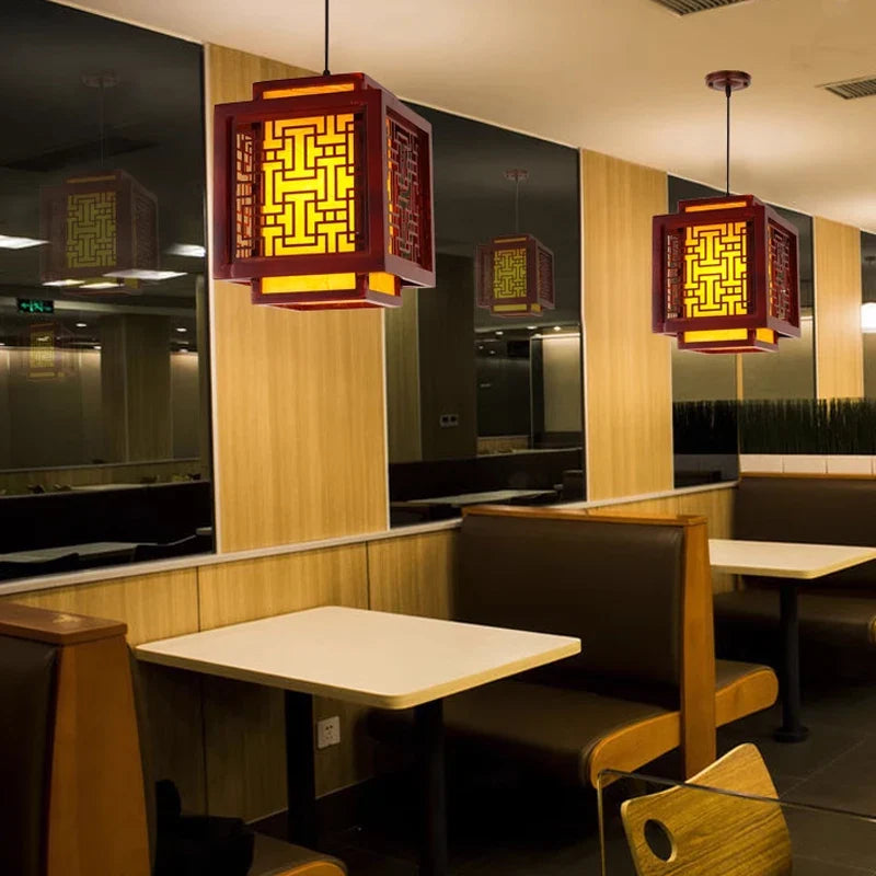 Afralia™ Sheepskin Lantern Pendant Light - Vintage Chinese Style Wooden Hanging Lamp