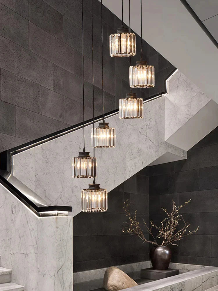 Afralia™ Crystal Staircase Pendant Lamp: Modern Luxury Interior Decoration Lighting for Home & Hotel.