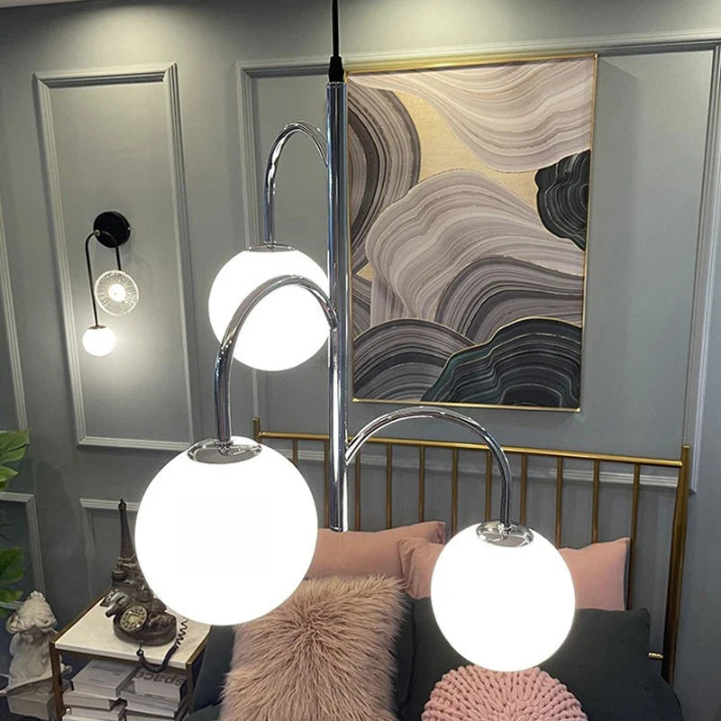 Afralia™ Glass Ball Chrome Chandelier Pendant Light Ceiling Mount Suspension Lamp