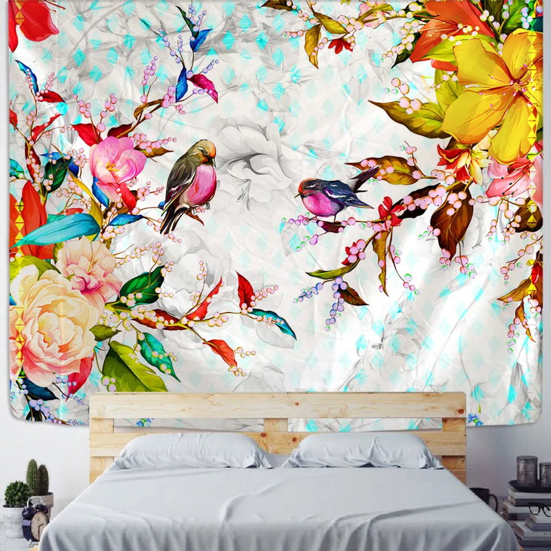 Afralia™ Botanical Flying Bird Tapestry Wall Hanging for Nature Inspired Boho Living Room