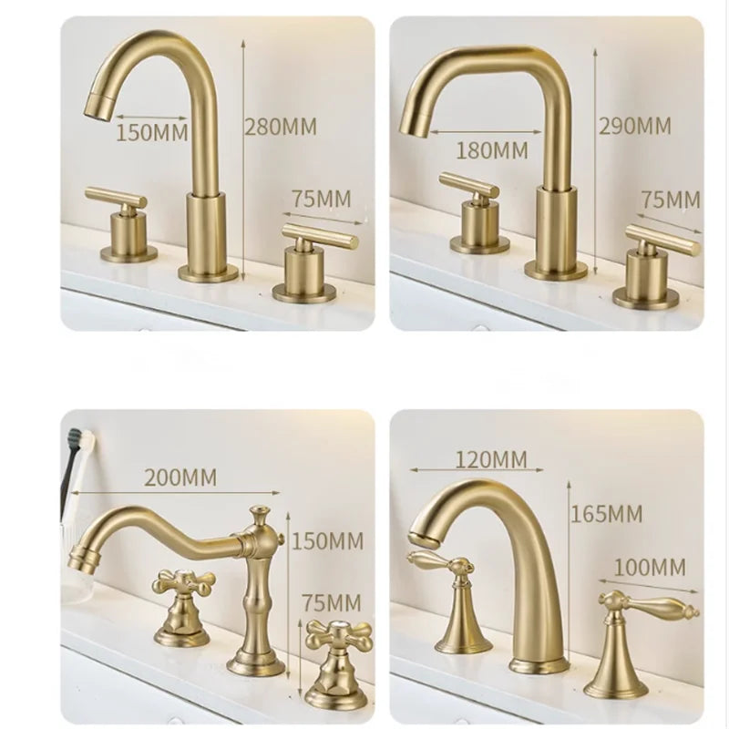 Afralia™ Brushed Gold Brass Basin Faucet | Widespread Waterfall Sink Faucet