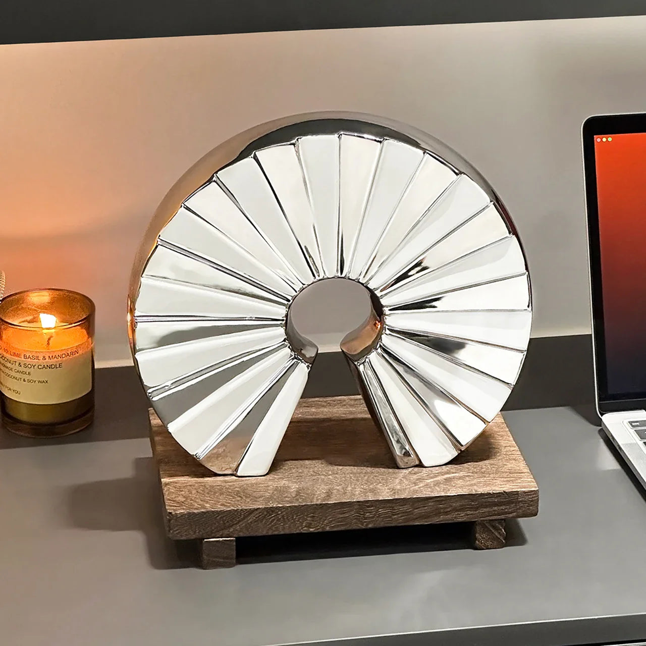 Afralia™ Geometric Ceramic Fan Ornament Sculpture for Home Decor