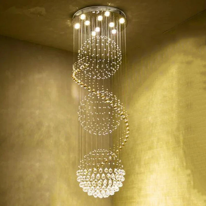 Afralia™ LED Crystal Spiral Chandelier for Staircase Bedroom Hallway Showcase