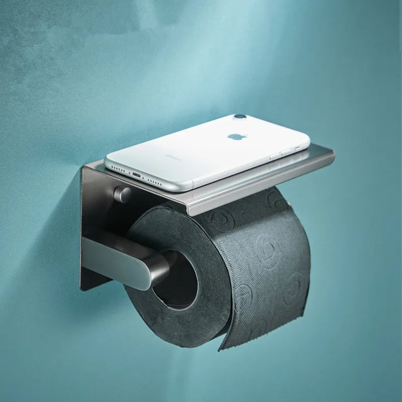 Afralia™ Grey Bathroom Accessories Set: Paper Holder, Corner Shelf, Towel Rack, Toilet Brush Holder, Towel Holder