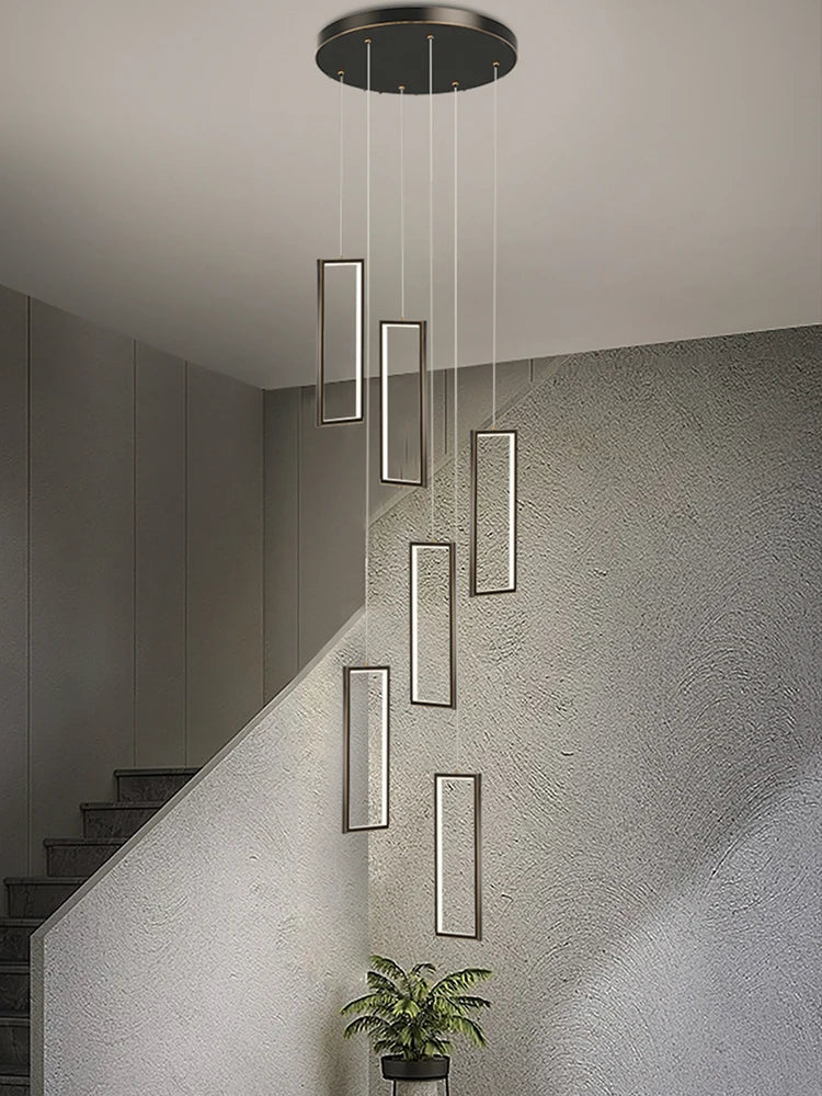 Afralia™ Copper Square Pendant Chandelier with LED Lighting