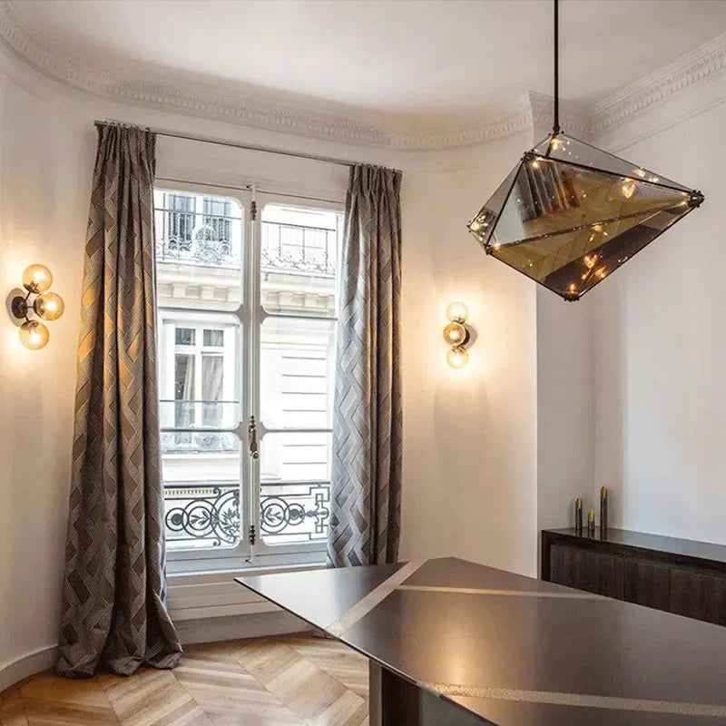 Afralia™ Diamond Glass LED Pendant Light Smoky Gray Amber Hanging Lamp for Living Room