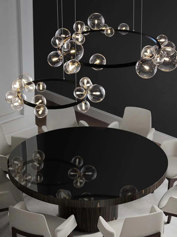 Afralia™ Black Postmodern Bubble Glass Chandelier with Multi Clear Balls