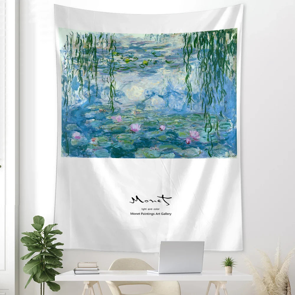 Water Lily Oil Painting Tapestry Wall Hanging for Home Decor by Afralia™
