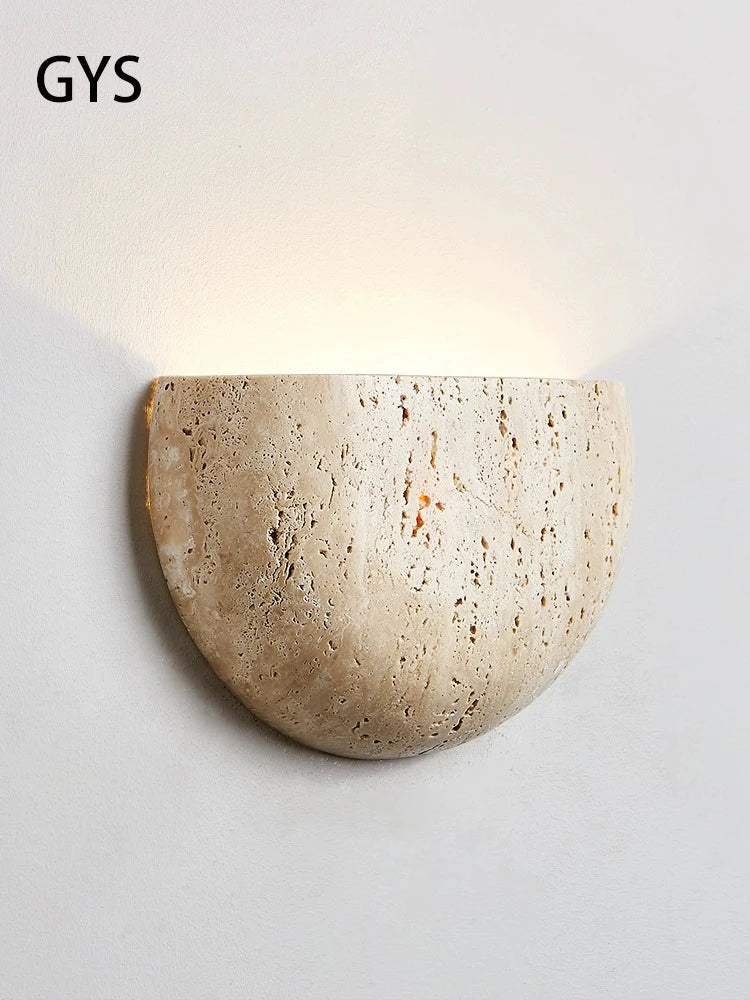 Afralia™ Medieval Style Yellow Stone LED Wall Lamp for Bedroom Decor