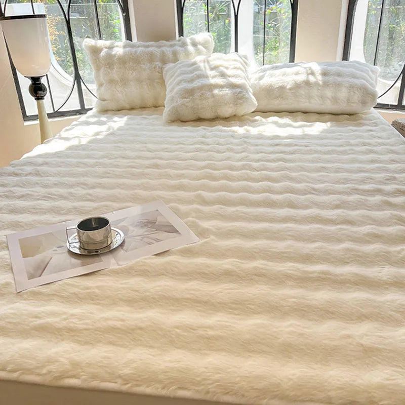 Afralia™ Solid Faux Rabbit Fur Fitted Sheet: Winter Thick Warm Single Bed Linen