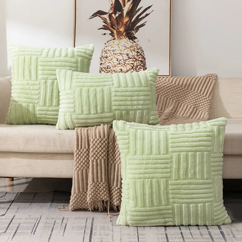 Afralia™ Boho Faux Fur Plush Throw Pillow Covers, Cream White Luxury Soft Fluffy Decorative Pillowcase