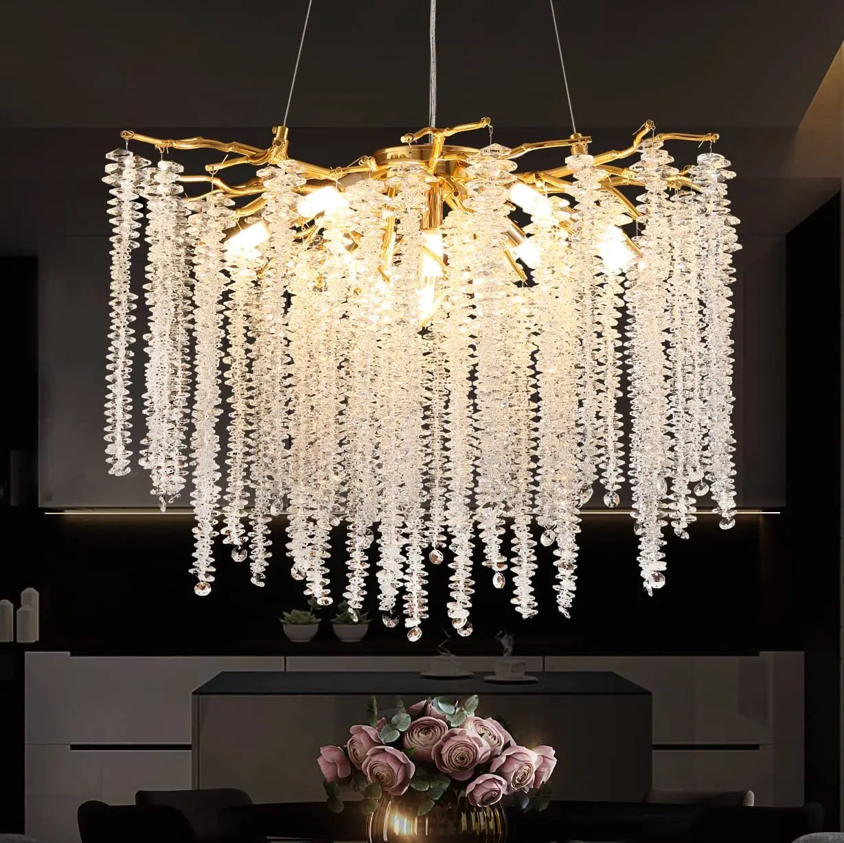 Afralia™ Crystal Tassel Chandelier: Elegant Dining Room Pendant Light Fixtures
