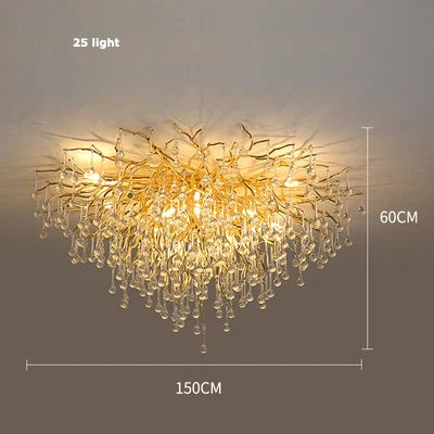 Afralia™ Golden Metal Luxury Crystal Chandelier Lighting Branch Tree for Home Décor