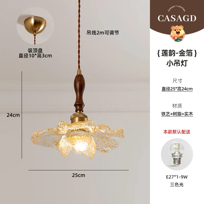 Afralia™ Walnut Wood Petal Pendant Lamp - Three Headed Lotus Rhyme Table Lamp