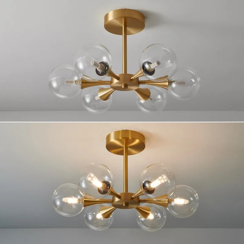 Afralia™ LED Copper Glass Ball Ceiling Chandelier | Modern Home Indoor Lighting for Living Dining Bedroom