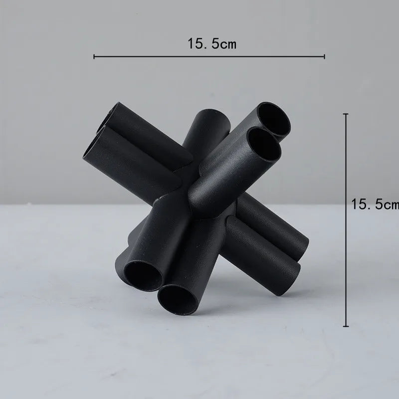 Afralia™ Geometric Pipe Cross Star Black Metal Decorative Figurines