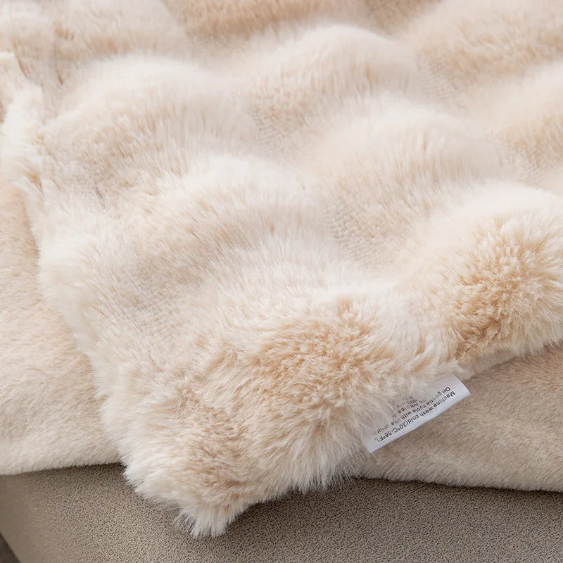 Afralia™ Faux Rabbit Fur Flannel Sofa Blanket, All Seasons Solid Soft Nap Quilt